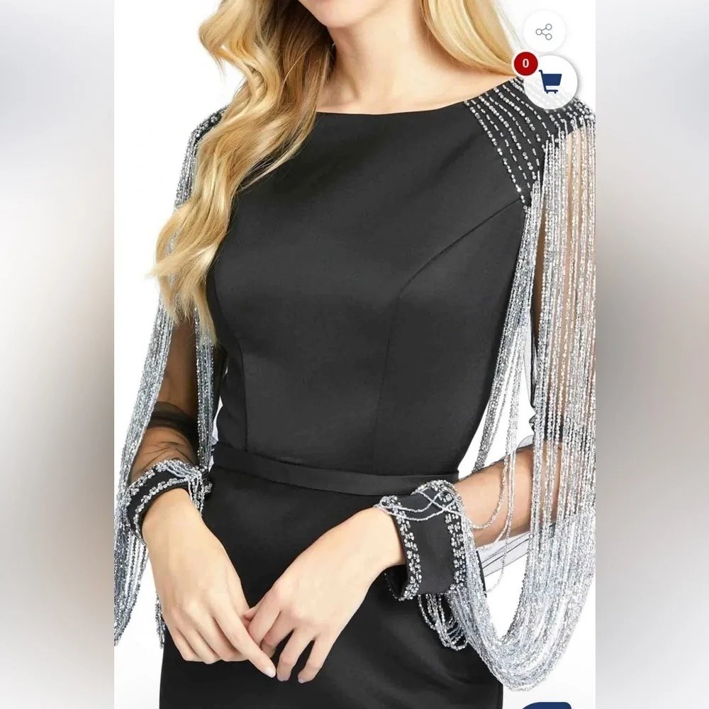 Mac Duggal black beaded Embellished Full Sleeve Jersey Fitted Fit Flare gown 2